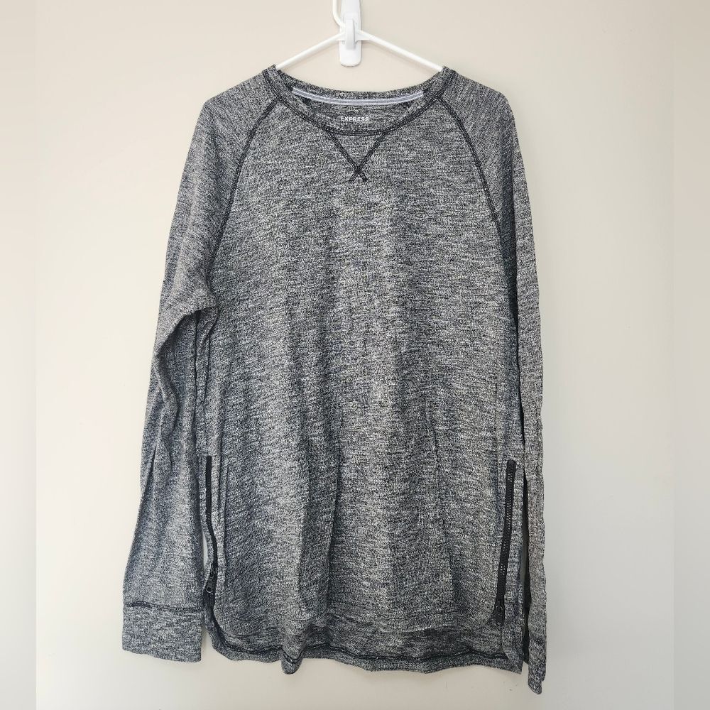 Express Heathered Grey Mens Long Sleeve Shirt Side Zipper XL
